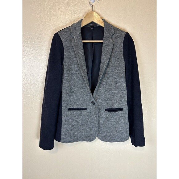 J.Crew 4 Blazer Jacket Wool Contrast Gray Black Two Tone Color Block Career - Picture 1 of 4